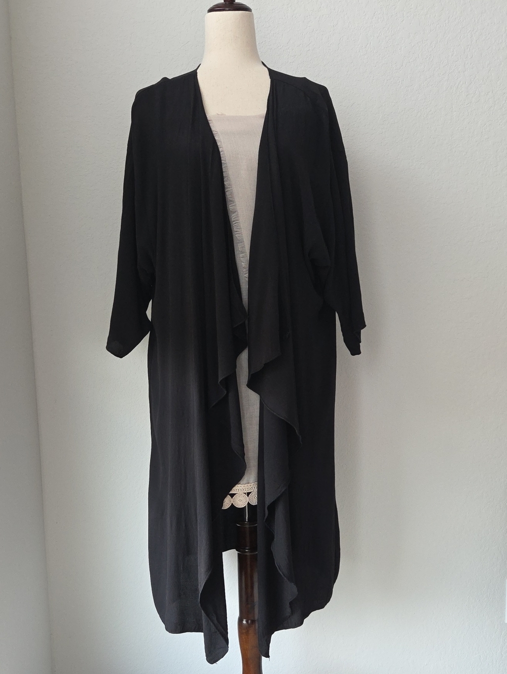 Long Black Draped Open-Front Women's Cardigan Kimono Shawl Draping Robe Witchy